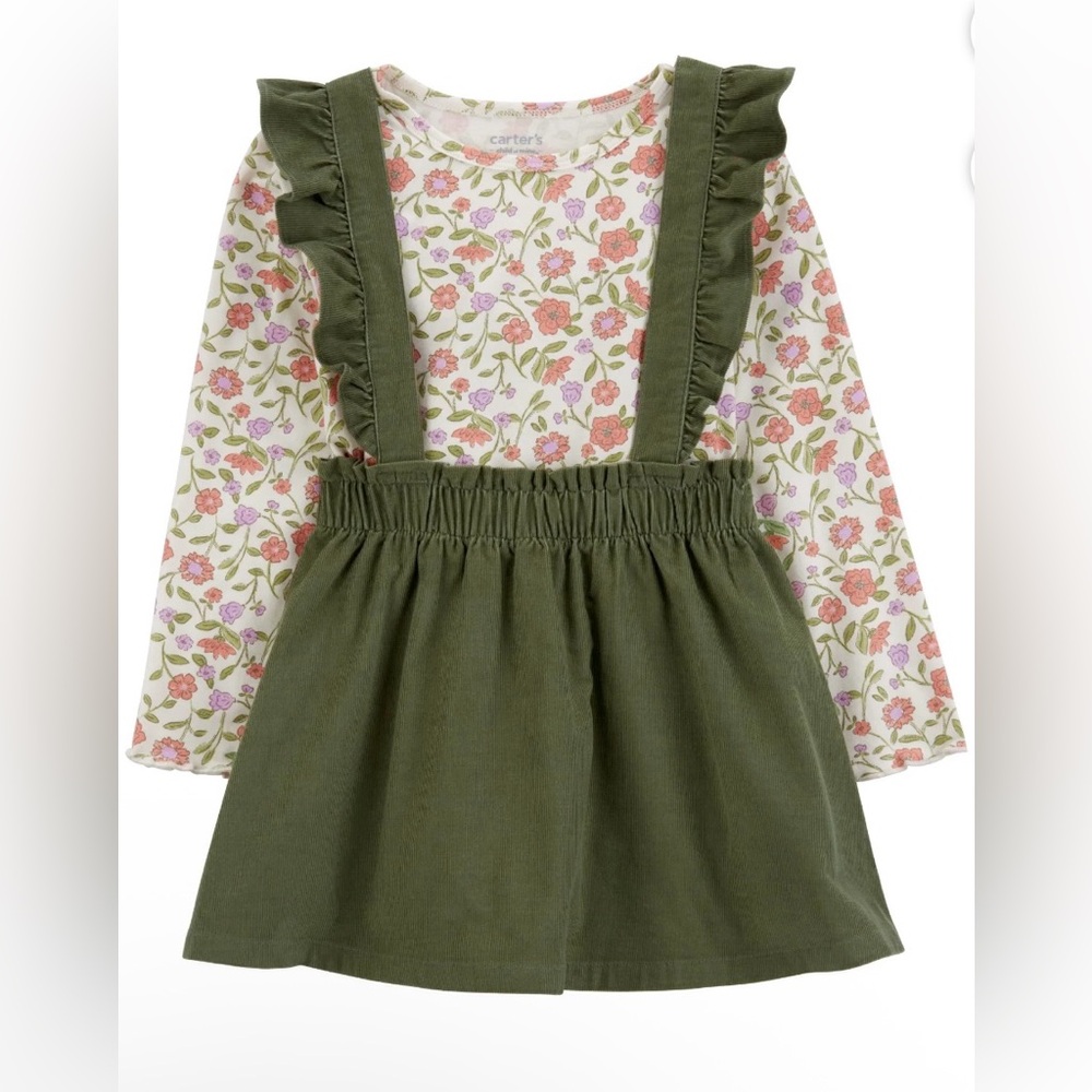 2pc Carter’s Child of Mine green girl dress w/floral long sleeve top /Size: 4T
